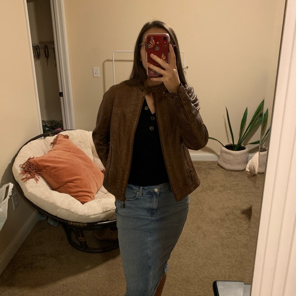 jou jou brown faux leather jacket